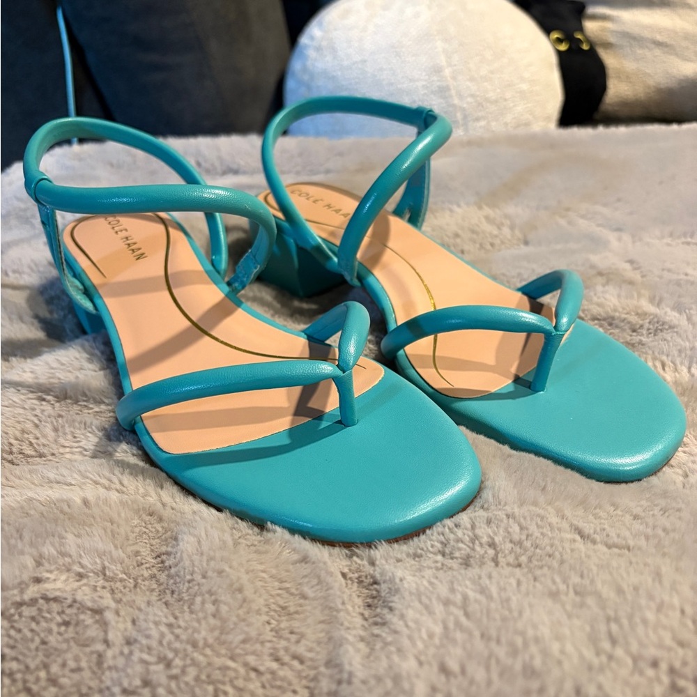 Cole Haan Aqua Blue Strappy Sandals Modern Minimalist Design